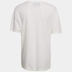 Pre Owned Gucci White GG Web Print Cotton Distressed T-Shirt S