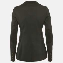 Pre Owned Gucci Equestrian Black Wool Leather Trim Single Breasted Blazer S
