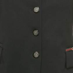 Pre Owned Gucci Equestrian Black Wool Web Trim Single Breasted Blazer S  