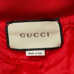Pre Owned Gucci Red Mesh Magnetismo Stripe Trimmed Zip Front Hooded Jacket XS