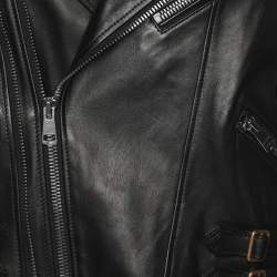 Pre Owned Gucci Black Leather Biker Jacket S