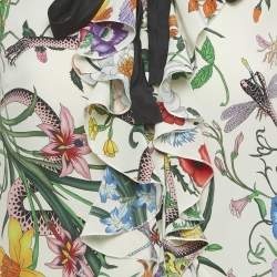 Pre Owned Gucci Multicolor Floral Print Silk Ruffled Mini Dress M