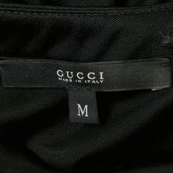 Pre Owned Gucci Black Jersey Floral Brooch Detail One-Shoulder Top M