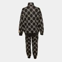 Pre Owned Gucci Black Interlocking G Cotton Blend Zip Jacket & Joggers Set L