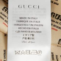 Pre Owned Gucci Beige Stamp Print Silk Pleated Midi Skirt S