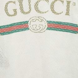 Pre Owned Gucci White Logo Print Mesh Tank Top M