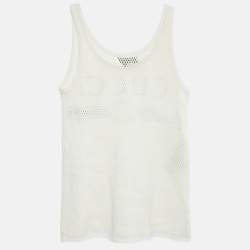 Pre Owned Gucci White Logo Print Mesh Tank Top M