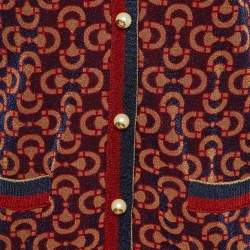 Pre Owned Gucci Blue/Red Horsebit Lurex Knit Button Front Cardigan L