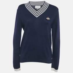 Pre Owned Gucci Navy Blue Wool Knit V-Neck Sweater S