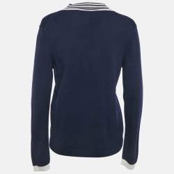 Pre Owned Gucci Navy Blue Wool Knit V-Neck Sweater S