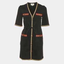 Pre Owned  Gucci Black Crepe StripeTrim Detail Mini Dress XS  