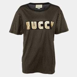 Pre Owned Gucci Black Star Guccy Print Cotton Crew Neck T-Shirt M