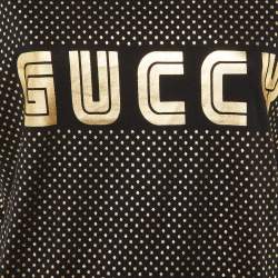 Pre Owned Gucci Black Star Guccy Print Cotton Crew Neck T-Shirt M