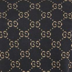 Pre Owned Gucci Navy Blue/Gold Logo Pattern Lamé Cotton Blend Top XL 