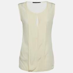 Pre Owned Gucci Cream Crepe and Knit Sleeveless Top M