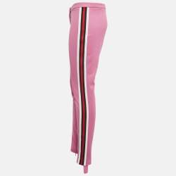 Pre Owned Gucci Pink Cotton Crepe Stripe Band Trim Stirrup Trousers M