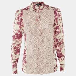 Pre Owned Gucci Pink Floral Print Silk Button Front Blouse S