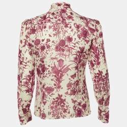 Pre Owned Gucci Pink Floral Print Silk Button Front Blouse S