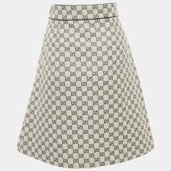 Pre Owned Gucci Blue GG Supreme Jacquard Button Detail Knee-Length Skirt S