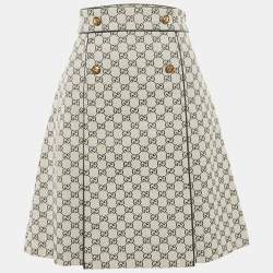 Pre Owned Gucci Blue GG Supreme Jacquard Button Detail Knee-Length Skirt S