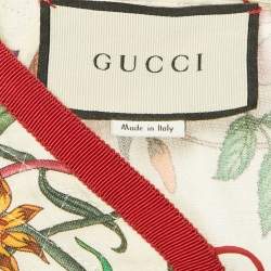 Pre Owned Gucci Multicolor Floral Linen Asymmetric Midi Dress S