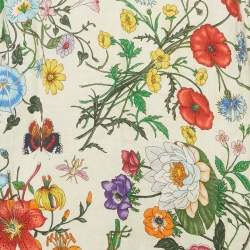 Pre Owned Gucci Multicolor Floral Linen Asymmetric Midi Dress S