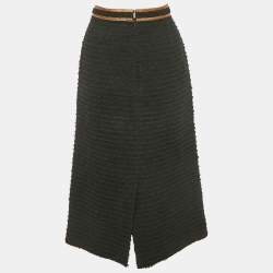 Pre Owned Gucci Black Tweed Embroidered Trim Midi Skirt M