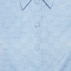 Pre Owned Gucci Blue GG Cotton Cropped Full Sleeve Shirt S