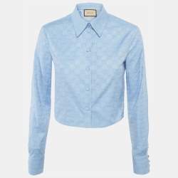 Pre Owned Gucci Blue GG Cotton Cropped Full Sleeve Shirt S