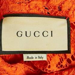 Pre Owned Gucci Orange/Cream Lace &Tweed Neck Tie Detail Short Dress M