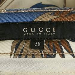 Pre Owned Gucci White Printed Denim Shorts S Waist 29"