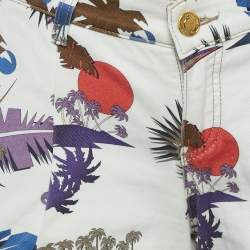 Pre Owned Gucci White Printed Denim Shorts S Waist 29"