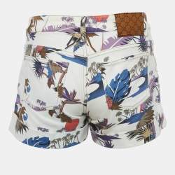 Pre Owned Gucci White Printed Denim Shorts S Waist 29"