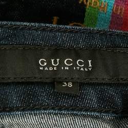 Pre Owned Gucci Dark Blue Denim Rainbow Detail Raw Edge Denim S Waist 27"