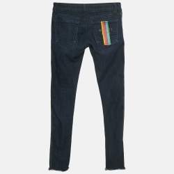 Pre Owned Gucci Dark Blue Denim Rainbow Detail Raw Edge Denim S Waist 27"