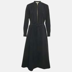 Pre Owned Gucci Black Cotton Poplin Belted Maxi Dress S