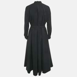 Pre Owned Gucci Black Cotton Poplin Belted Maxi Dress S