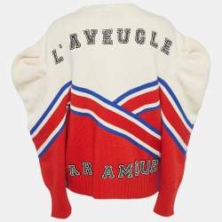 Pre Owned Gucci Multicolor Panther Embellished Intarsia Wool Knit Puff Sleeve Jumper M