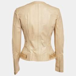 Pre Owned Gucci Gold Shimmer Embellished Leather Zip Up Jacket S