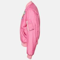 Pre Owned Gucci Pink Nylon Zip Up Bomber Jacket S