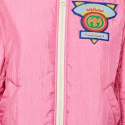 Pre Owned Gucci Pink Nylon Zip Up Bomber Jacket S