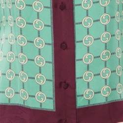 Pre Owned Gucci Green Interlocking G Print Silk Button Front Shirt S