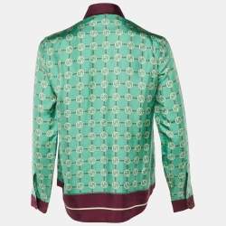 Pre Owned Gucci Green Interlocking G Print Silk Button Front Shirt S