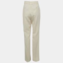 Pre Owned Gucci Cream Crepe Wool Wide Leg Formal Trousers M