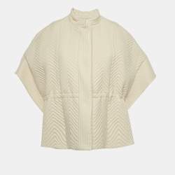 Pre Owned Gucci Cream Chevron Wool Quilted Drawstring Jacket S  