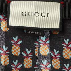 Pre Owned Gucci Black Parrot Print Silk Pleated Skirt L