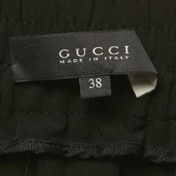 Pre Owned Gucci Black Crepe Velvet Trim Drawstring Mini Skirt S 