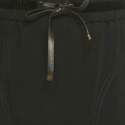 Pre Owned Gucci Black Crepe Velvet Trim Drawstring Mini Skirt S 