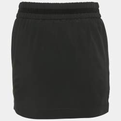 Pre Owned Gucci Black Crepe Velvet Trim Drawstring Mini Skirt S 