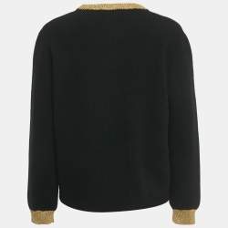 مملوكة مسبقًا Gucci Black Embroidered Lurex Trim Wool Knit Sweater L